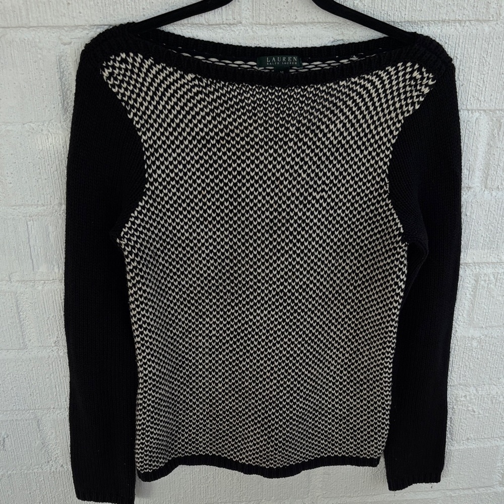 Lauren Ralph Lauren Cotton Black and Cream Crew Neck Sweater sz M